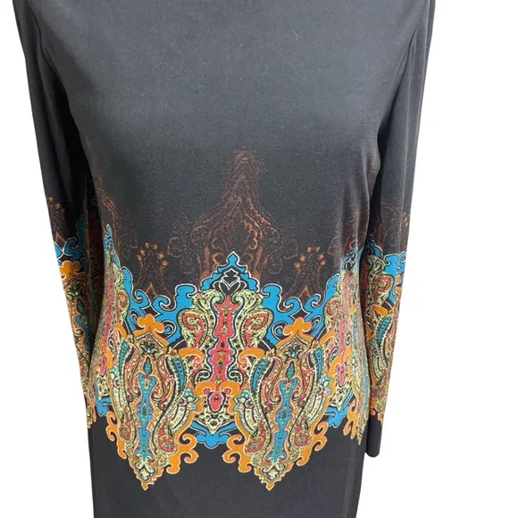 Carmen Marc Valvo Black Dress with Colorful Ornate Design - Picture 4 of 9